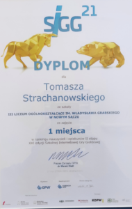 Dyplom za 1 miejsce p. Tomasza Strachanowskiego